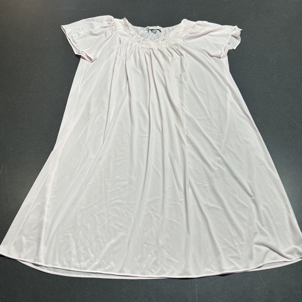 Miss Elaine Silk Essence Pink Short Sleeve Gown L Floral Embroidery Cottage Core